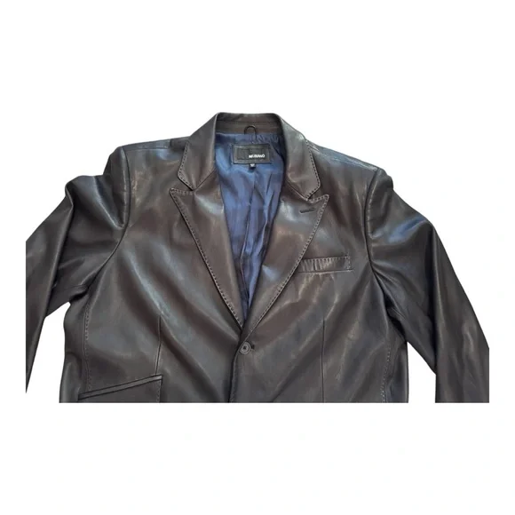 Vintage Murano Lamb Skin Leather Black Men’s Size XL Lined Blazer Coat - Picture 4 of 8